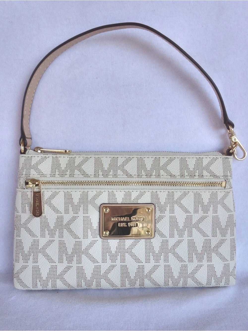 Michael Kors Cream Leather Card Wristlet with Gold Accents